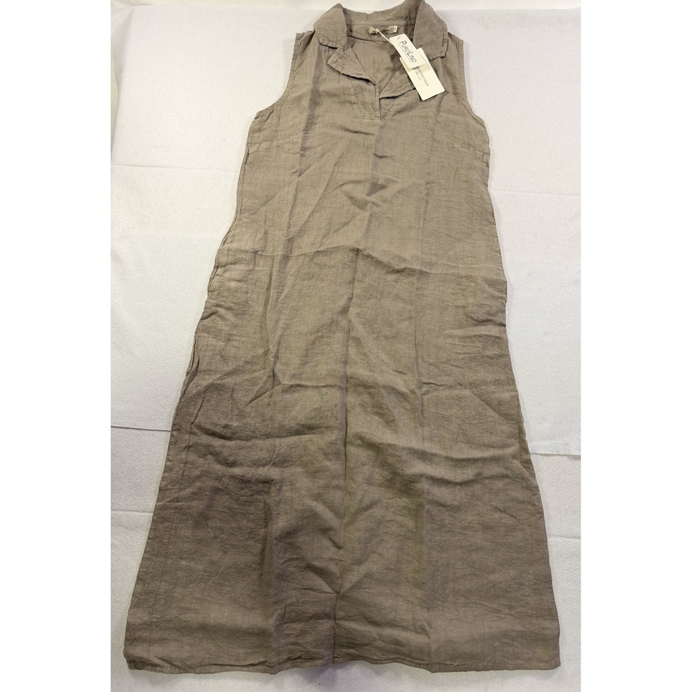 Valentina Naldi Fango 100% Linen Dress Small Made in Italy Dark Beige Taupe
